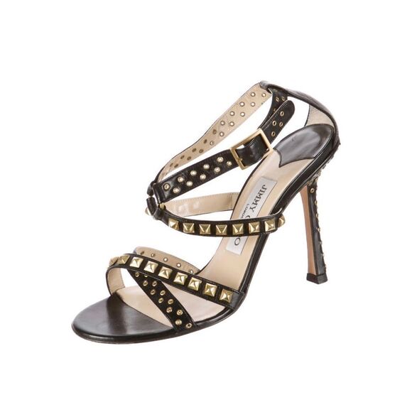 Jimmy Choo Black and Gold Studded Sandals - Picture 1 of 11